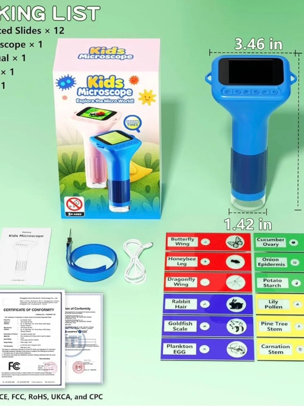 Blue Digital Handheld 1000X Magnification Microscope Camera